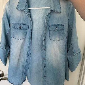 Faux Denim Button Down